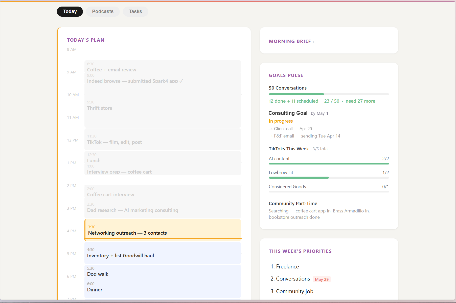Custom AI planning dashboard built by Claude